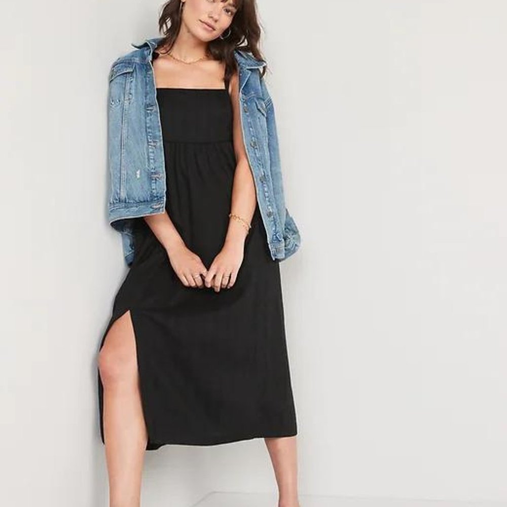 Old Navy Tie-Shoulder Dobby Midi Babydoll Swing Dress for Women New - Picture 5 of 7